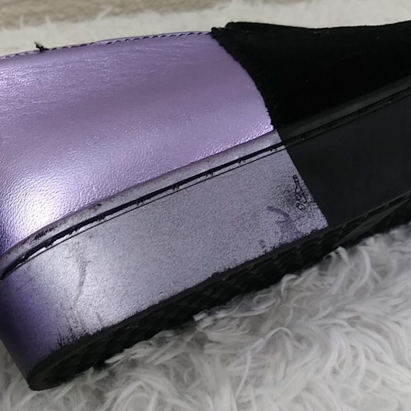 Free People Varsity Black Calf Hair Purple Leather Platform Slip On Loafer Shoe - Picture 13 of 14